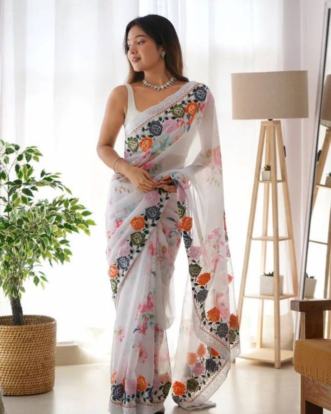 Vamika Georgette With Flowers Digital printed Party Wear Sarees